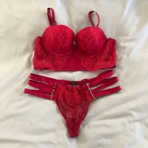 Victoria’s Secret Red/Crimson Strappy Bustier Bra and Thong Set